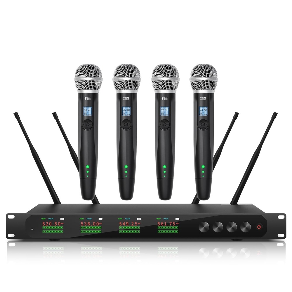XTUGA LSY-104 Wireless Microphone System 4 Channel UHF Metal 650ft Range Karaoke